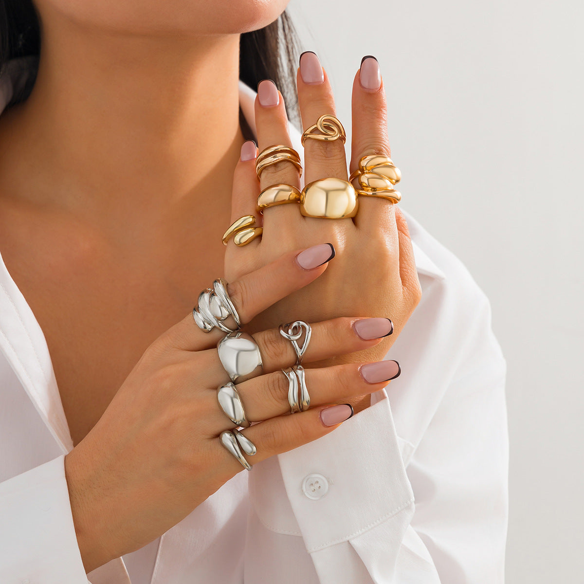 Wholesale Irregular curved metal geometric ring set