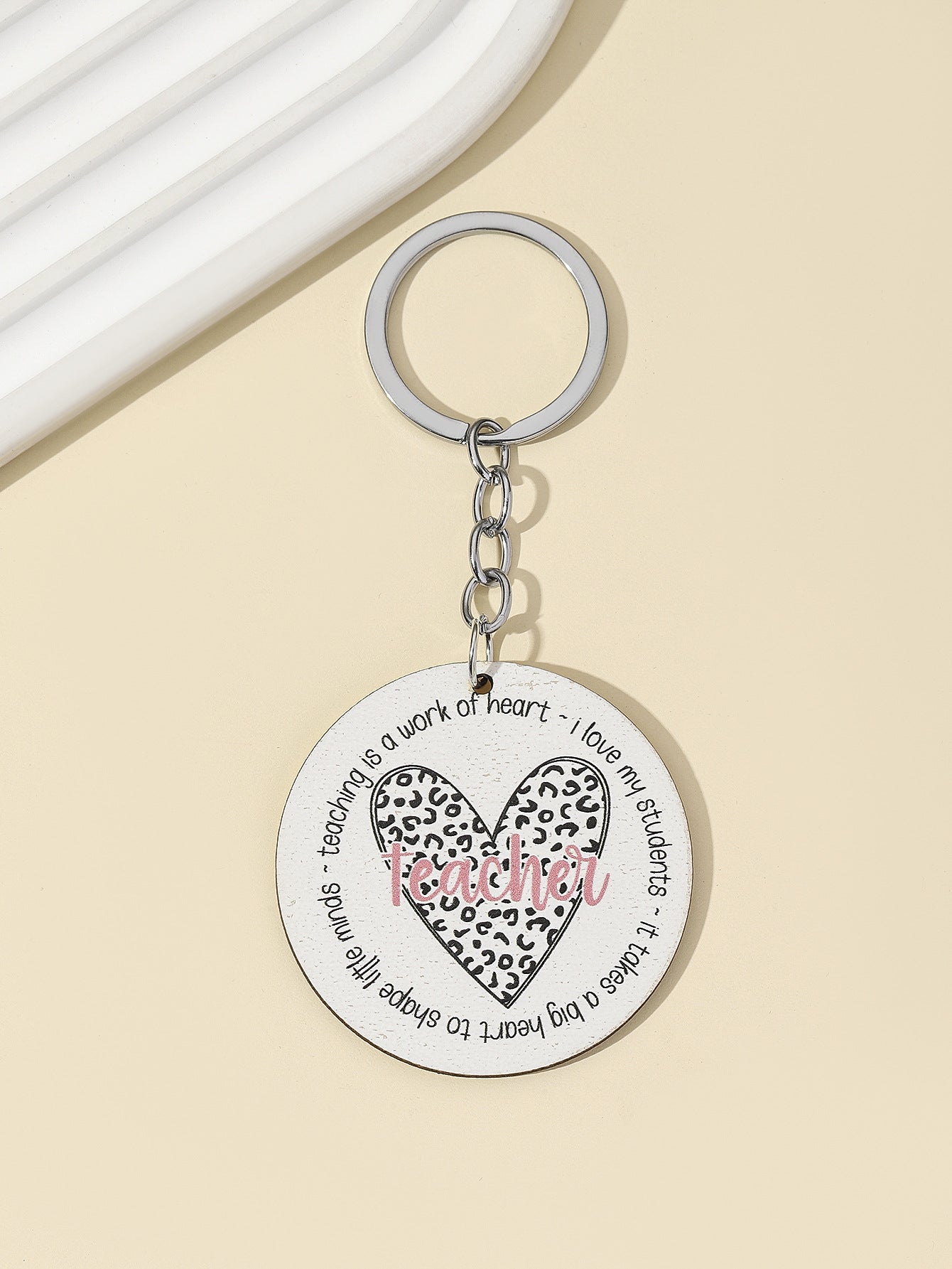 Wholesale Leopard Print Rainbow Teacher's Day Wooden Keychain ACC-KC-RongR025