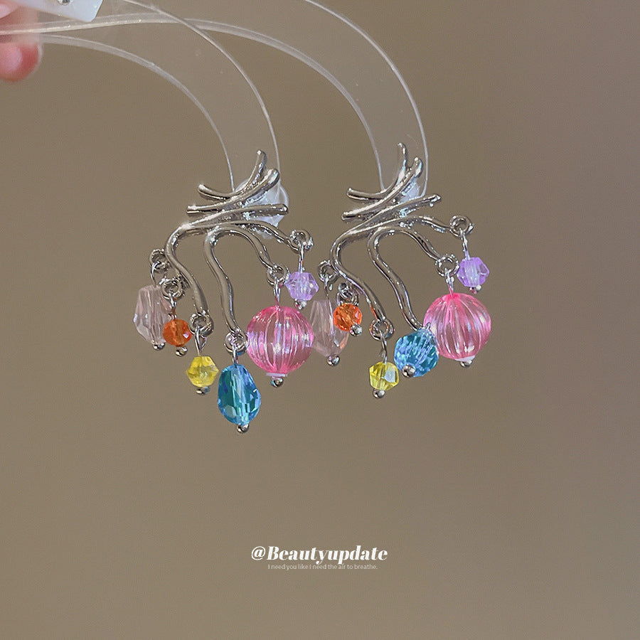 Wholesale Korean style dopamine-infused glass sweet tassel earrings