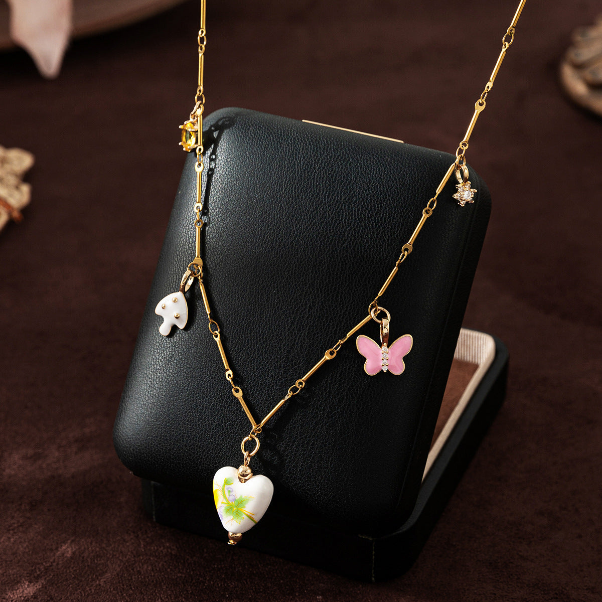 Wholesale copper love five-pointed star butterfly zircon chain necklace