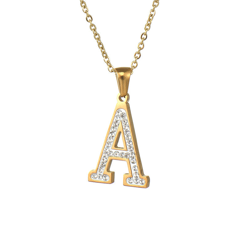 Wholesale  stainless steel diamond letter necklace