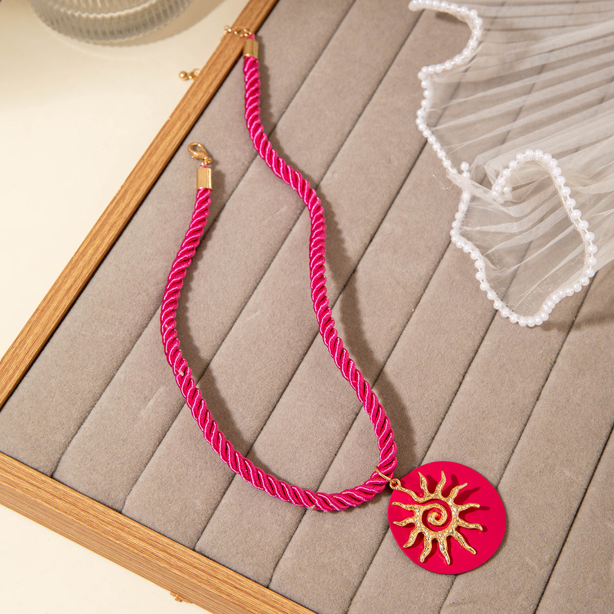 Wholesale Colorful stacked geometric sunflower necklace