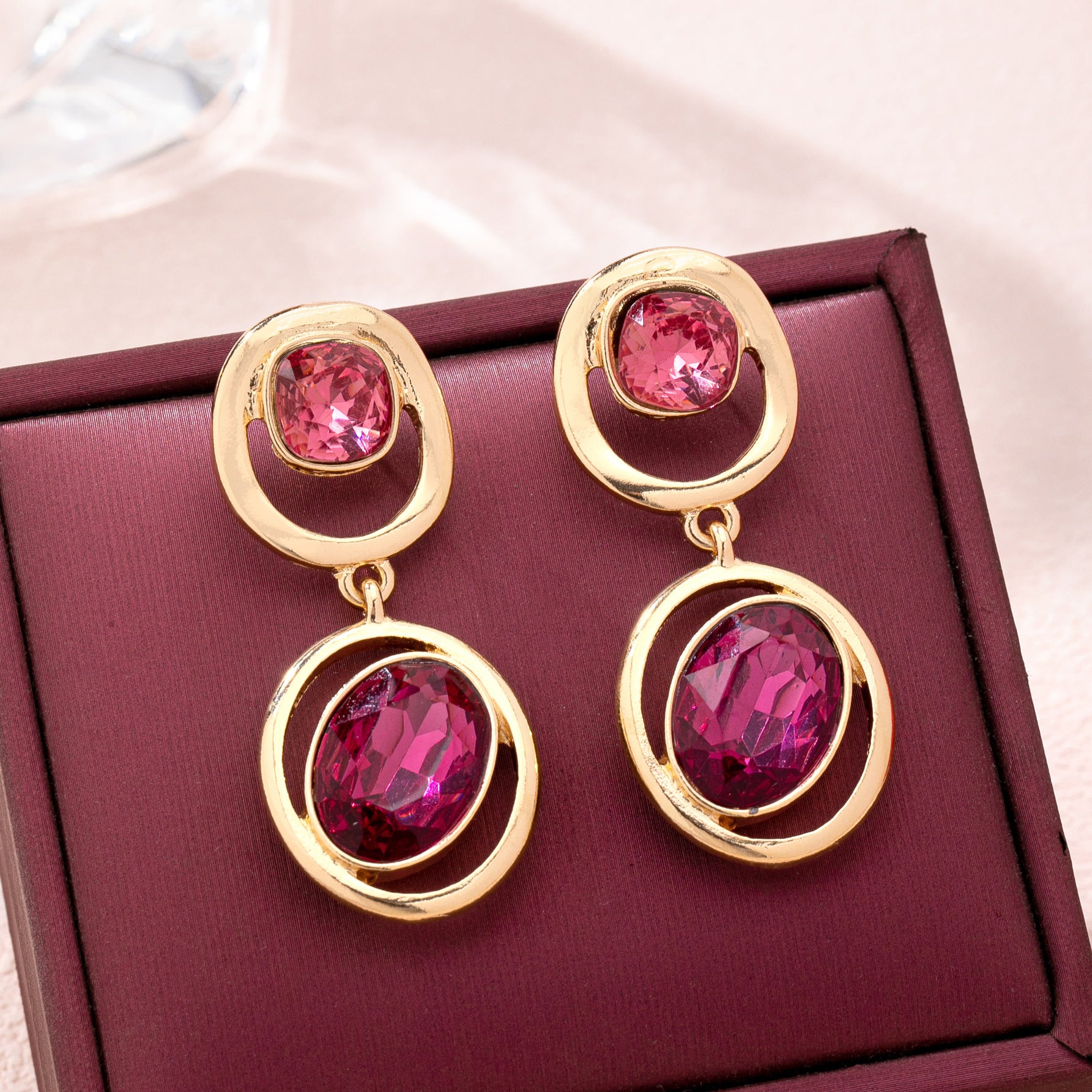 Wholesale Red Double Layer Oval Geometric Retro Earrings For Party And Daily Wear Jewelry Accessory