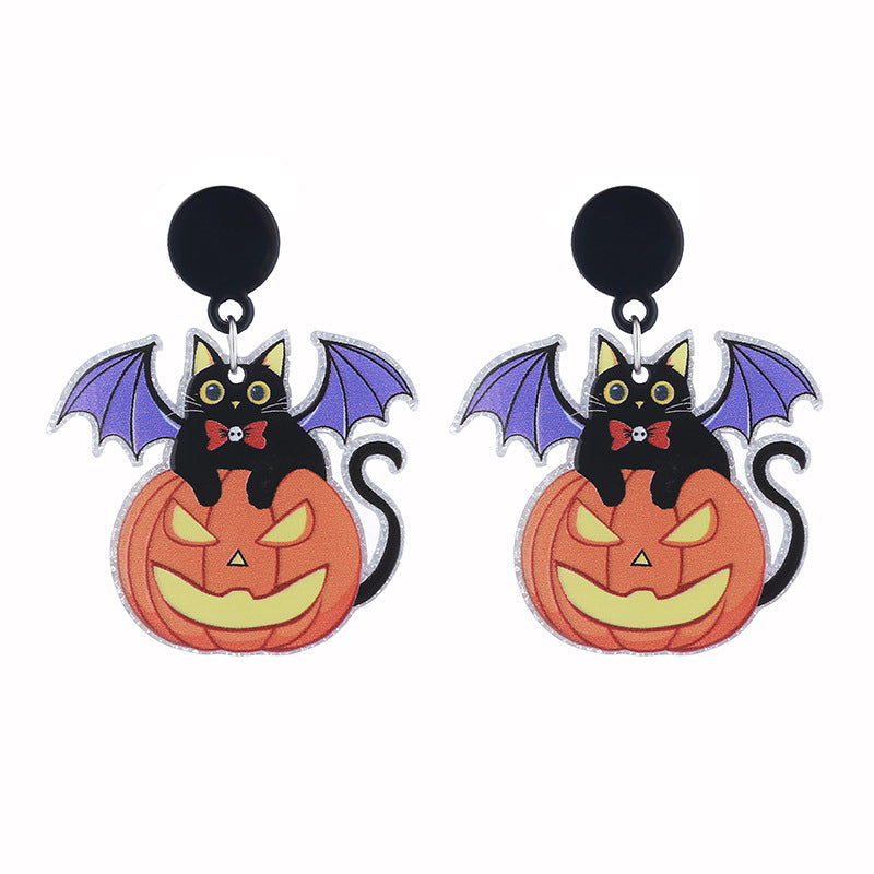 Wholesale Acrylic Earrings Ghost Pumpkin Cartoon Bat Pumpkin Halloween Earrings