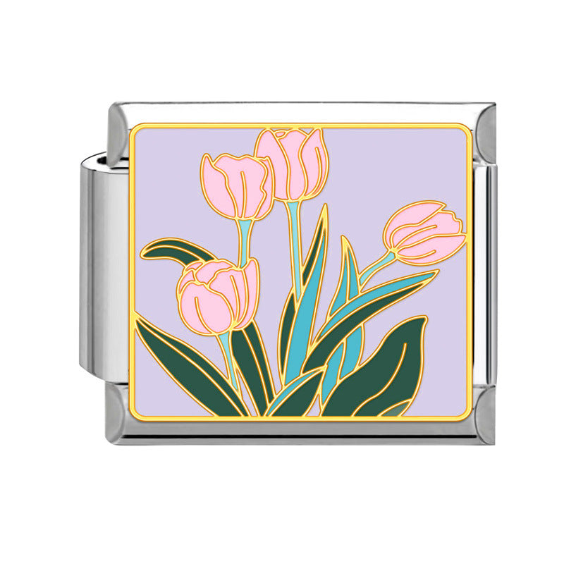 Wholesale Italian Modular Bracelet 9mm DIY Splicing Removable Stainless Steel Flower Combinable Bracelet