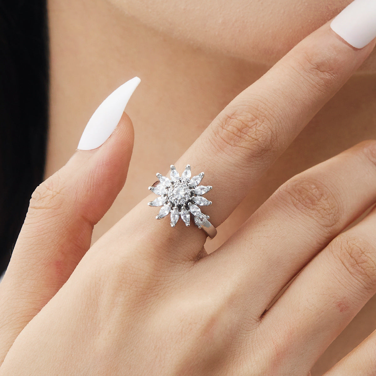 Wholesale Rotatable Ring Rotating Pinwheel Flower Set Zircon Open Adjustable Ring ACC-RS-Gangm001