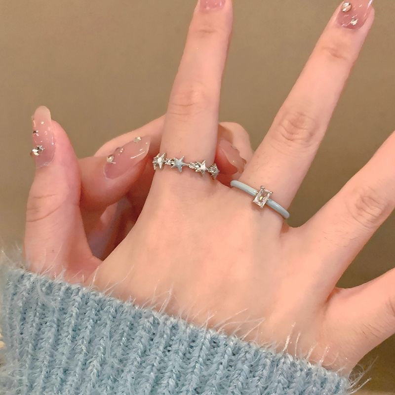 Wholesale Blue drop glaze zircon star ring