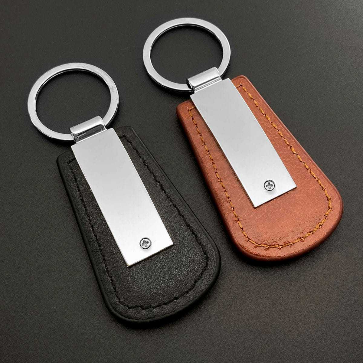 Wholesale  Metal Car Pu Leather Genuine Leather Keychain Laser Logo Advertising Small Gift Pendant