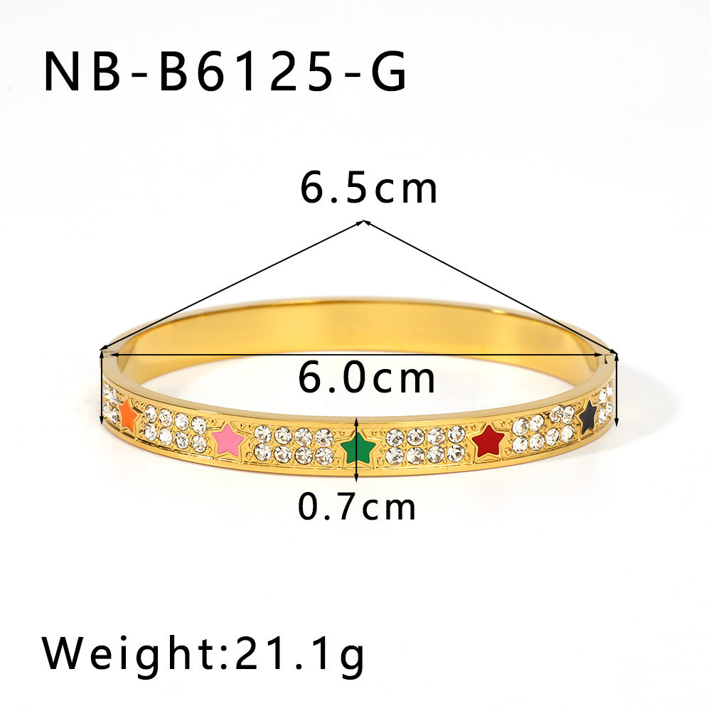 Wholesale Stainless Steel Inlaid Zircon White Shell Full Diamond 18K Gold Color Bracelet ACC-BT-XinY026