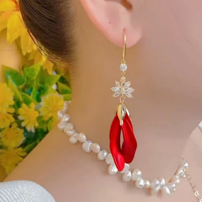 Wholesale Red Zirconia Tassel Statemente Earrings