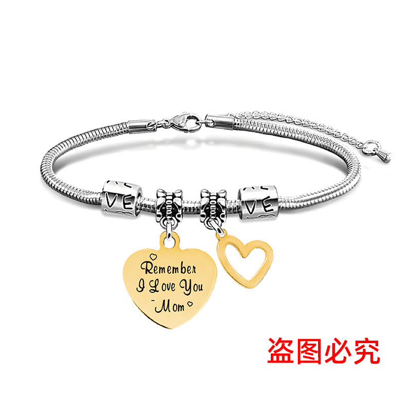 Wholesale Heart Shape Pendant Mother's Day Stainless Steel Snake Bone Bracelet Holiday Gift ACC-BT-Ganggu003