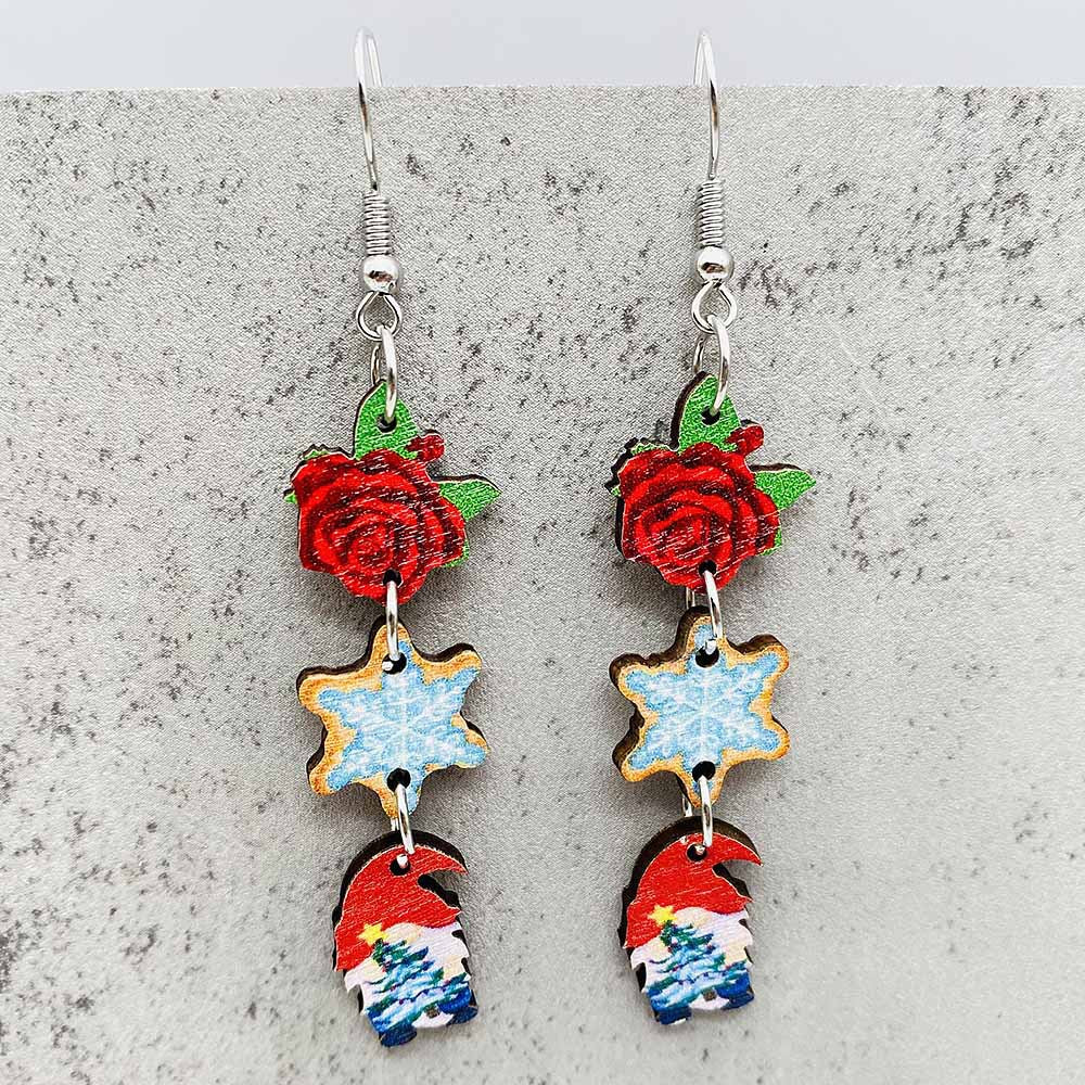 Wholesale Christmas Snowman Santa Claus Gift Wood Earrings ACC-ES-ChenY076