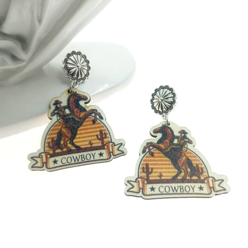 Wholesale Western Style Cowboy Earrings Vintage Wood Earrings ACC-ES-Yinx001