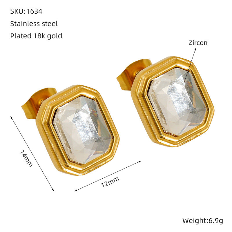 Wholesale  Stainless Steel Square Zircon Earrings