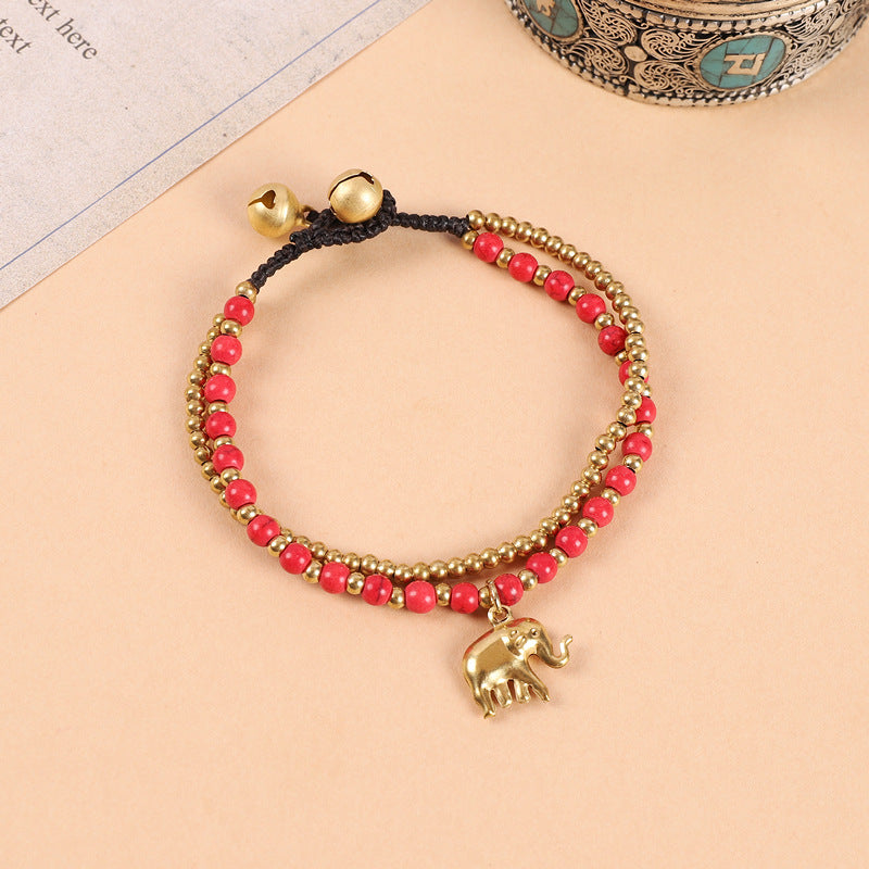 Wholesale Hand Woven Ethnic Bohemian Double Beaded Bells Retro Bracelet ACC-BT-Luox005