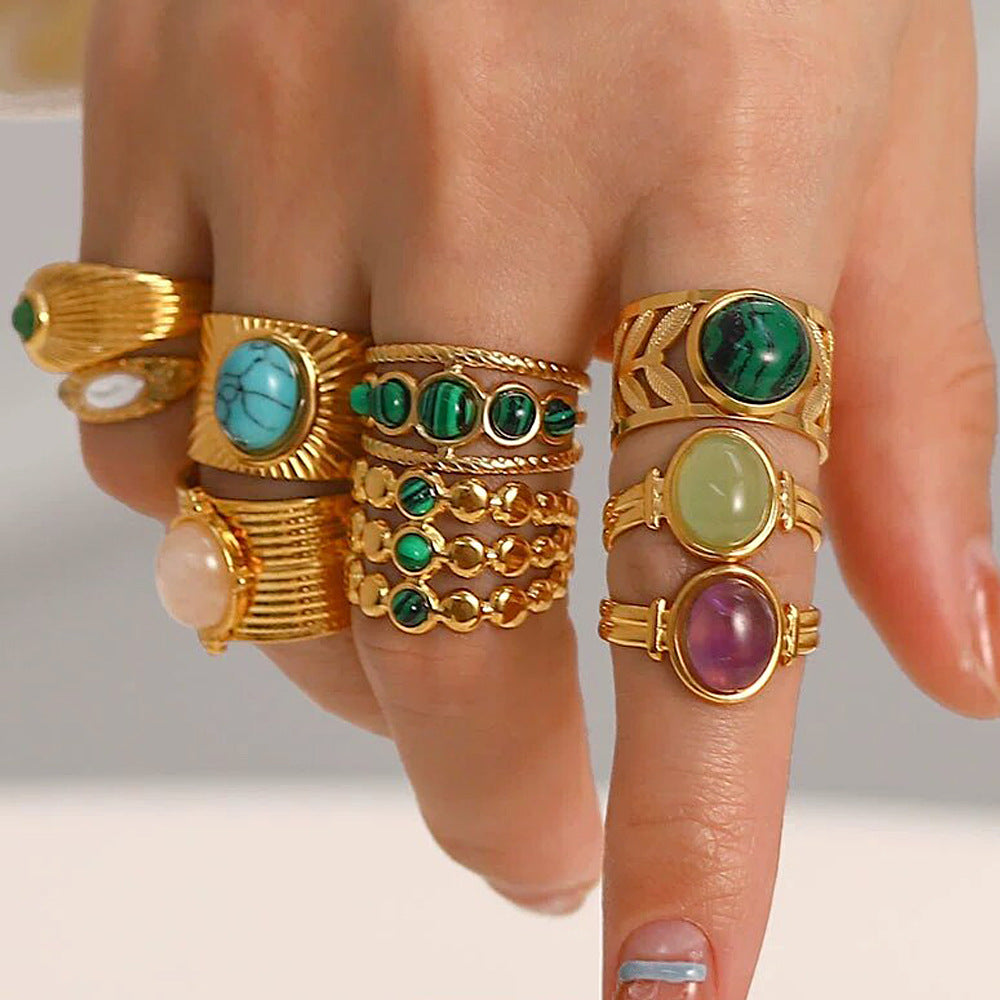 Wholesale Retro Titanium Steel Open Gemstone Ring