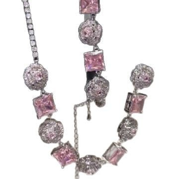 Wholesale Light Luxury Pink Square Zircon Flower Bracelet