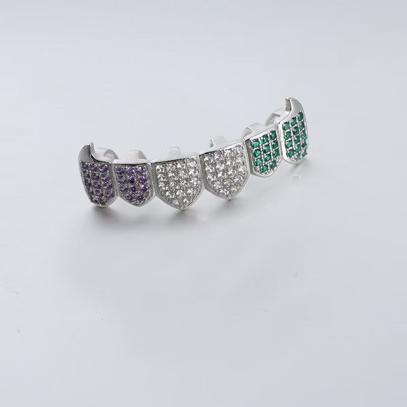 Wholesale Modern Hip-Hop Tooth Grills Gold Plated Alloy Colorful Zirconia Fashion Accessory for Resale
