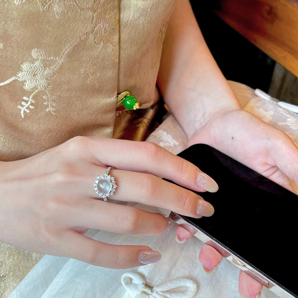 Wholesale Chinese Style White Chalcedony Ring,  Adjustable Trendy Jewelry Accessory