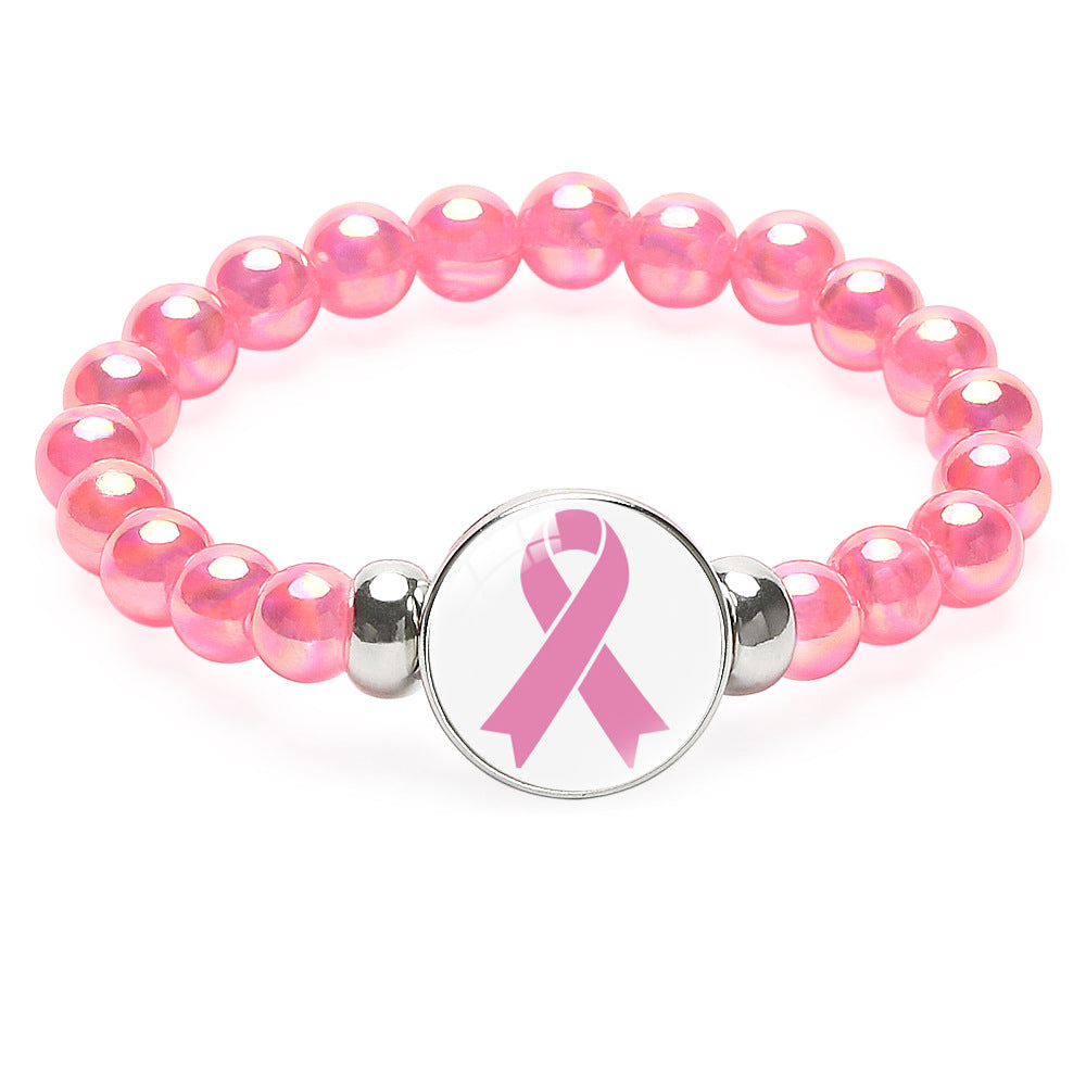 Wholesale Breast Care Activity Promotion Logo Pink Ribbon Beaded Bracelet