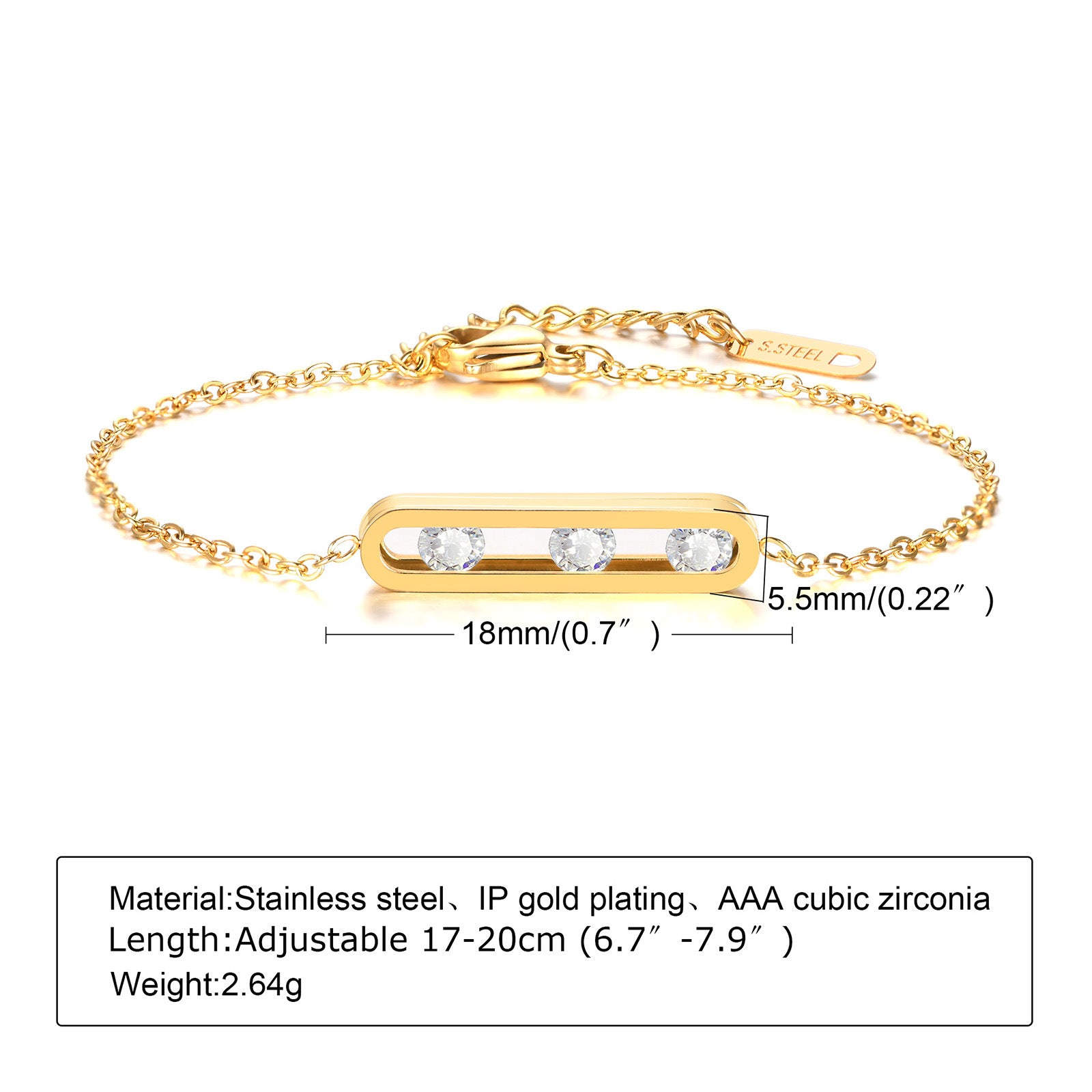 Wholesale Trendy Geometric Gold Stainless Steel Bracelet With White Colorful Zircon For Women Fashion Accessory Gift