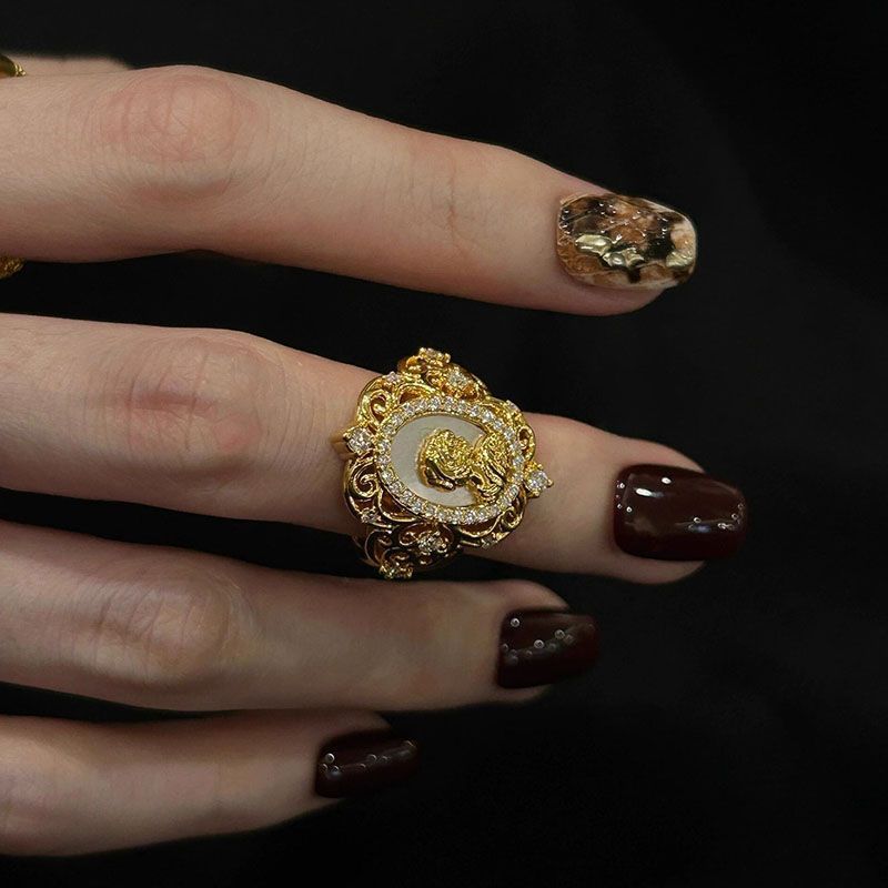 Wholesale Tiger Eye Oil Painting Palace Style Stacking Ring – Boutique Resale Fashion Accessory