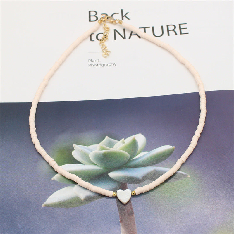 Wholesale soft pottery necklace  shell love beaded necklace