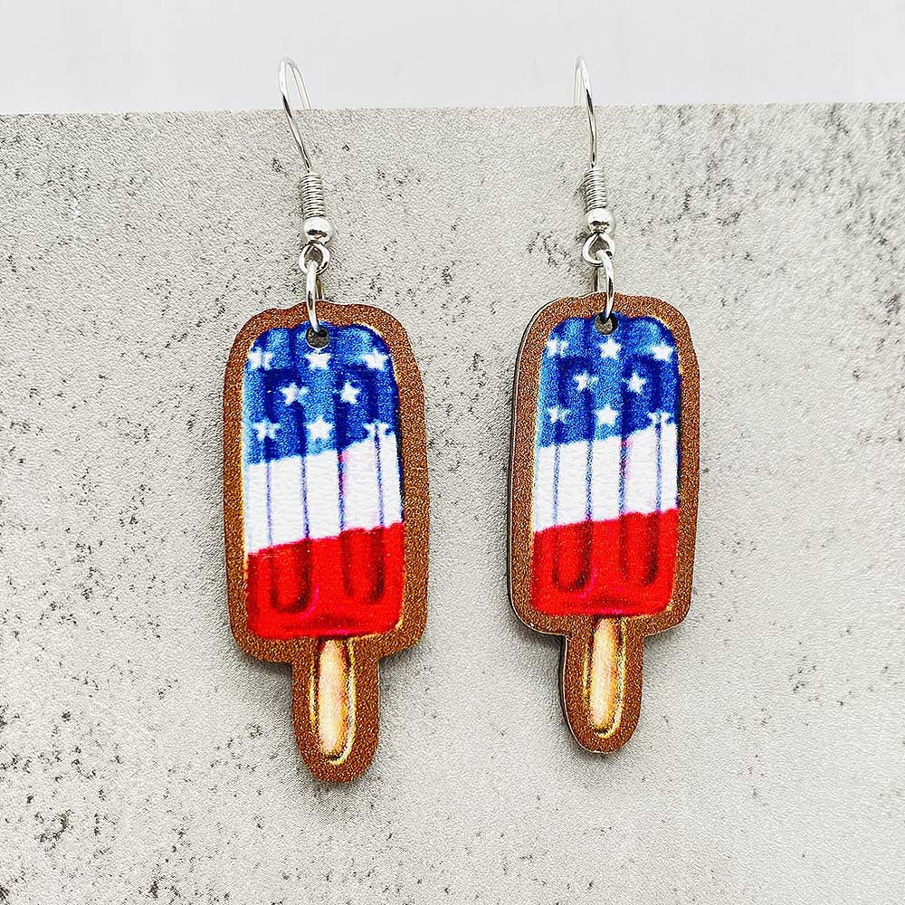 Wholesale American Independence Day Ice Cream Beach Wooden Earrings ACC-ES-Cheny014