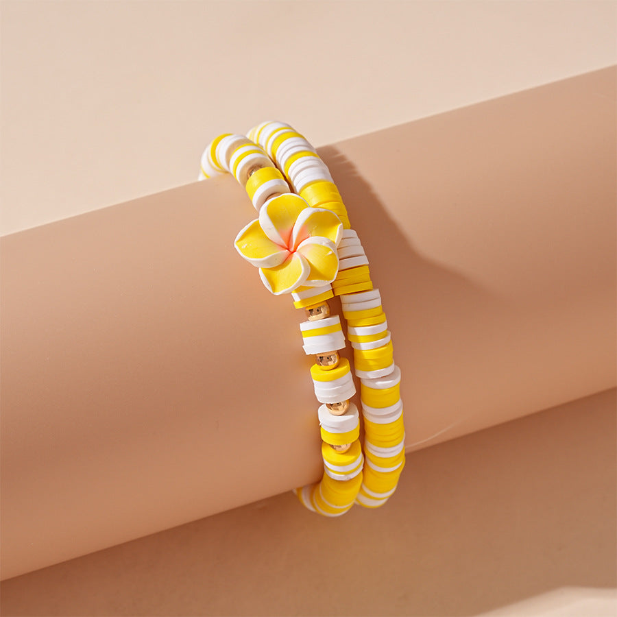 Wholesale Cute Polymer Clay Handmade Flower Beaded Elastic Bracelet