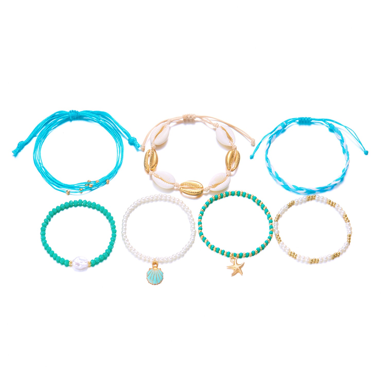 Wholesale Bohemian  Starfish Blue Bead Bracelet suit