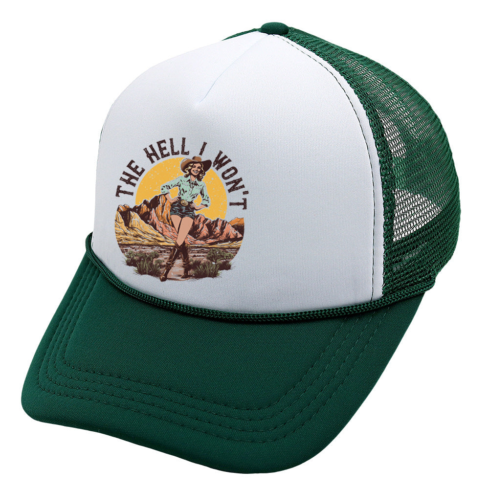 Wholesale Trucker Hat Western Style Cowboy Baseball Cap Printed Mesh Cap ACC-HT-HaiPu013