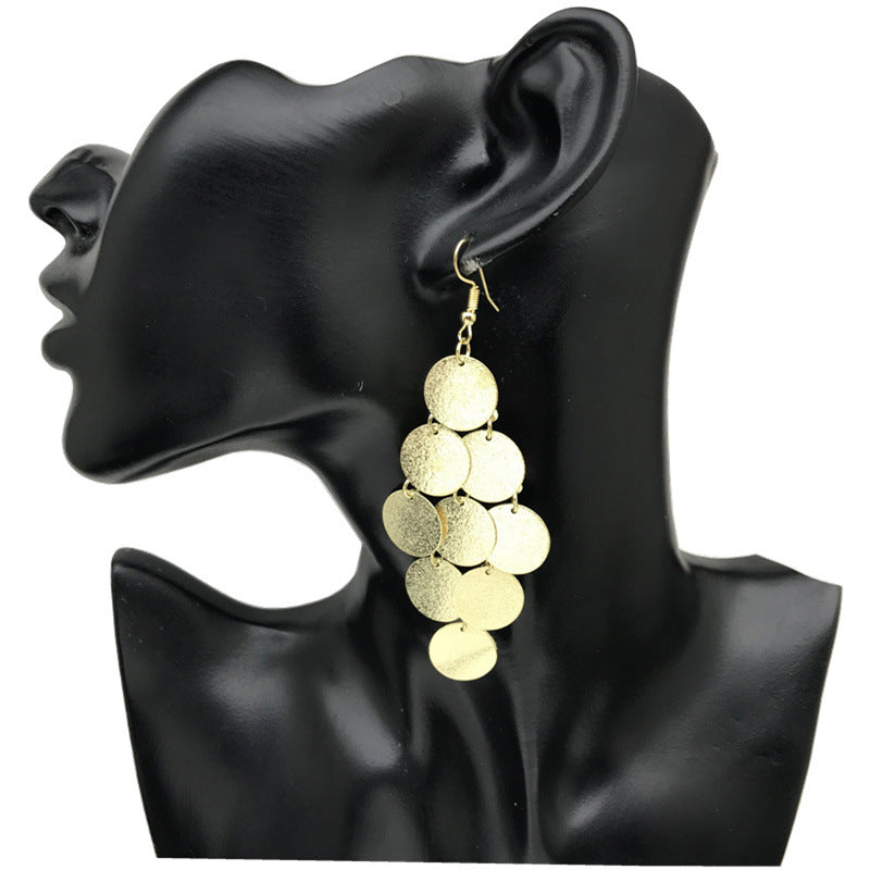 Wholesale Multi-layer Disc Metal Electroplated Exaggerated Earrings Statemente Earrings ACC-ES-FX034