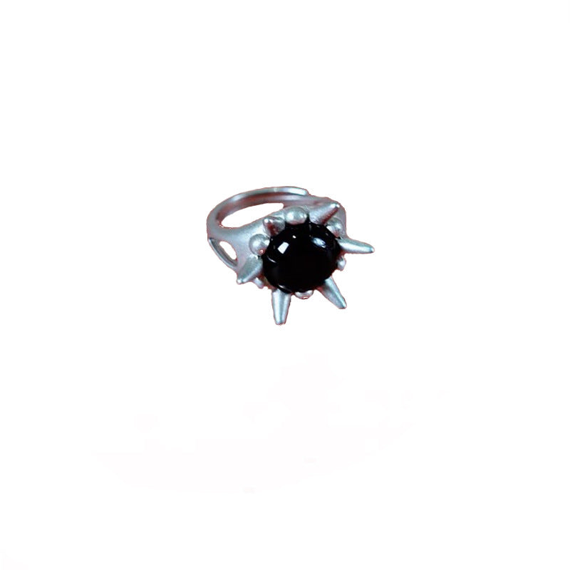 Wholesale  personality exaggerated dark sea urchin n rivet Diamond obsidian ring ring for men and women