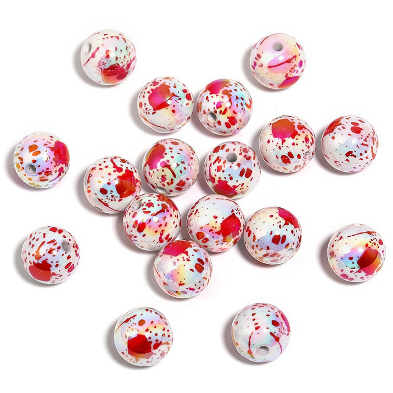 Wholesale 100pcs Halloween Diy Bead Pen Accessories Bloody Rose Skull Print Round Beads ACC-BDS-BLG112