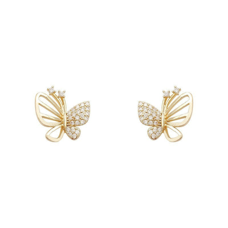 Wholesale Alloy Hollow Butterfly Diamond Earrings