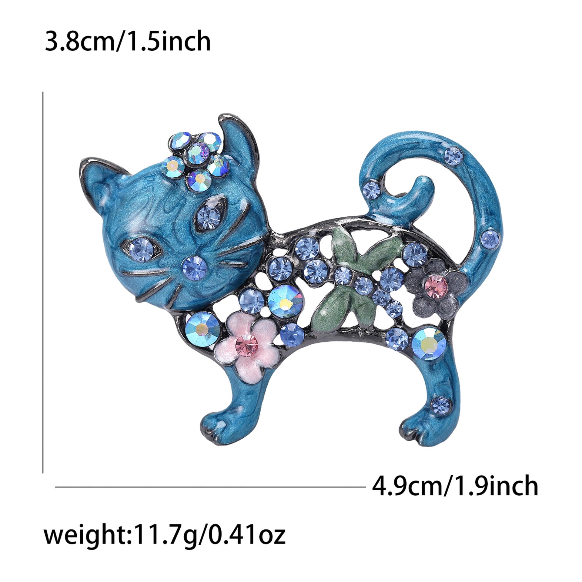 Wholesale Alloy Green Rhinestone Cat Brooch Stylish Suit Clothing Pin For Women Chic Boutique Accessory