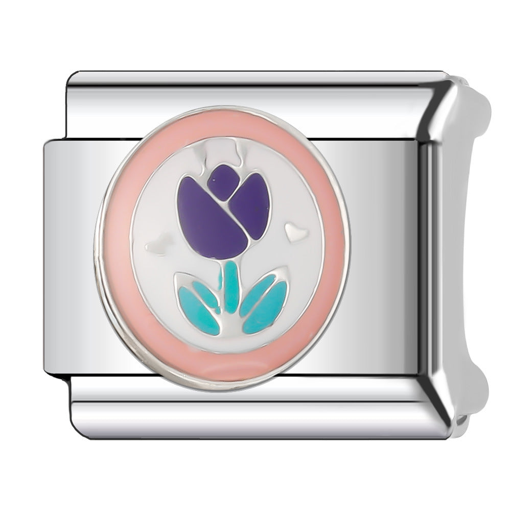 Wholesale Italian Charm Bracelet 9mm DIY Splicing Flower Series Stainless Steel Composable Bracelet