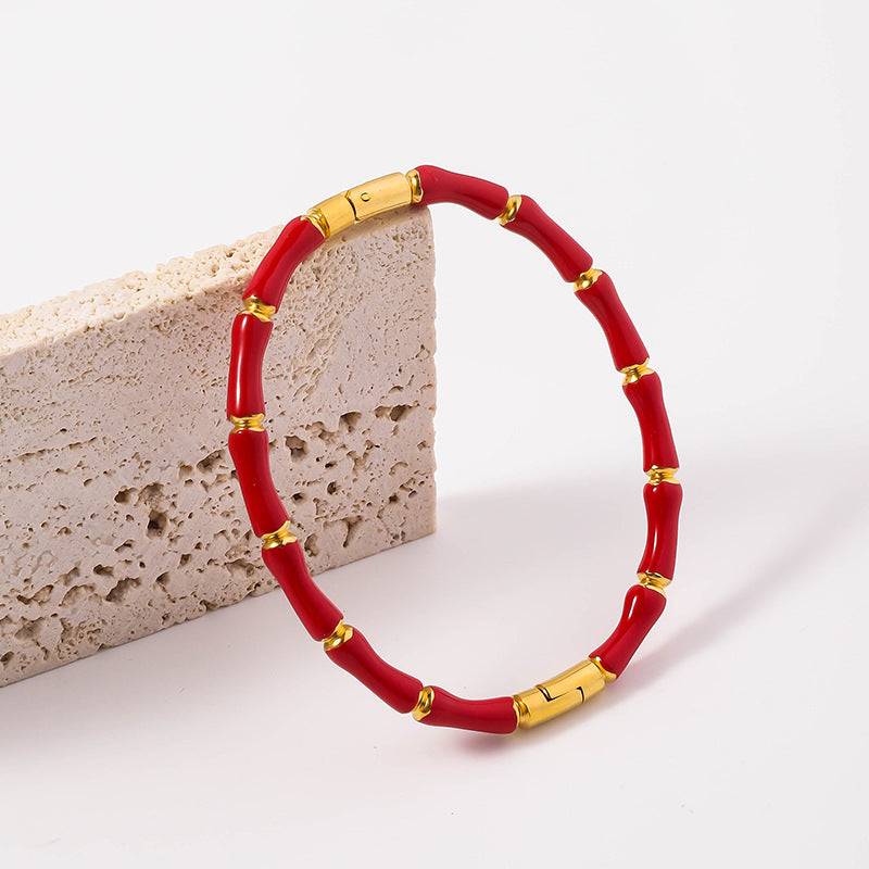 Wholesale Oil Drop Stainless Steel Multicolor Bamboo Bracelet ACC-BT-RuiX003