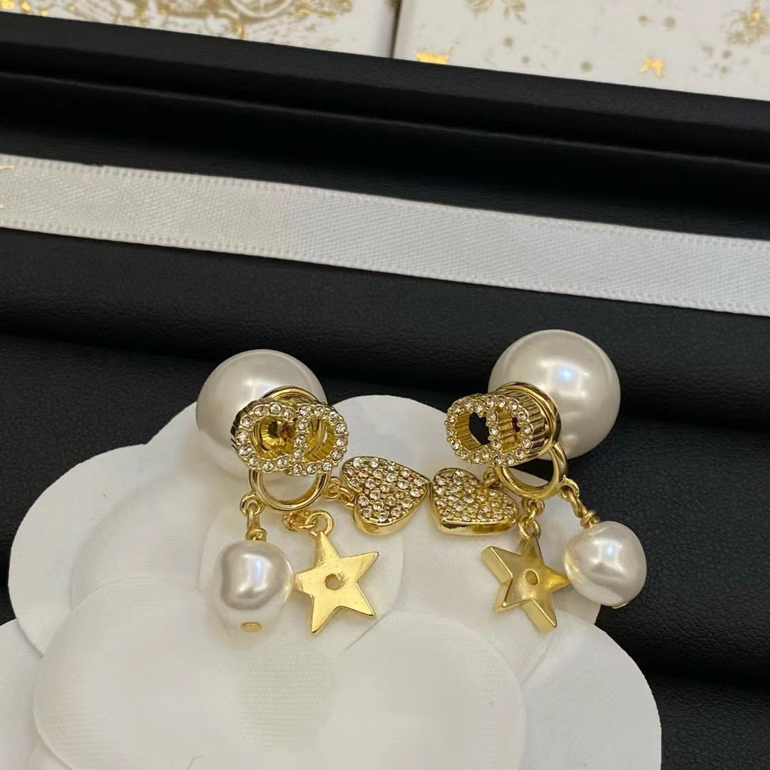 Wholesale Man-made pearl and diamond letter heart earrings ACCVIP