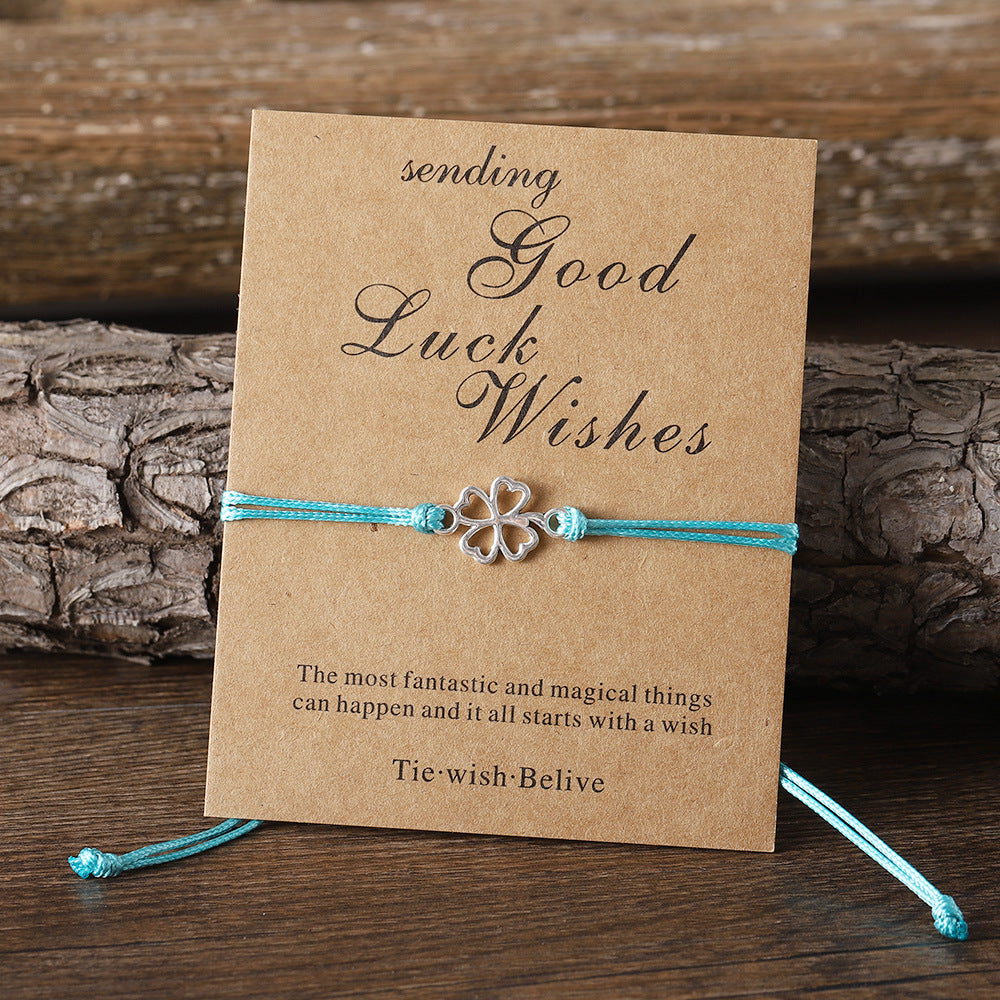 Wholesale Lucky Four Leaf Clover Card Braided Color Rope Adjustable Bracelet ACC-BT-zhiyu003