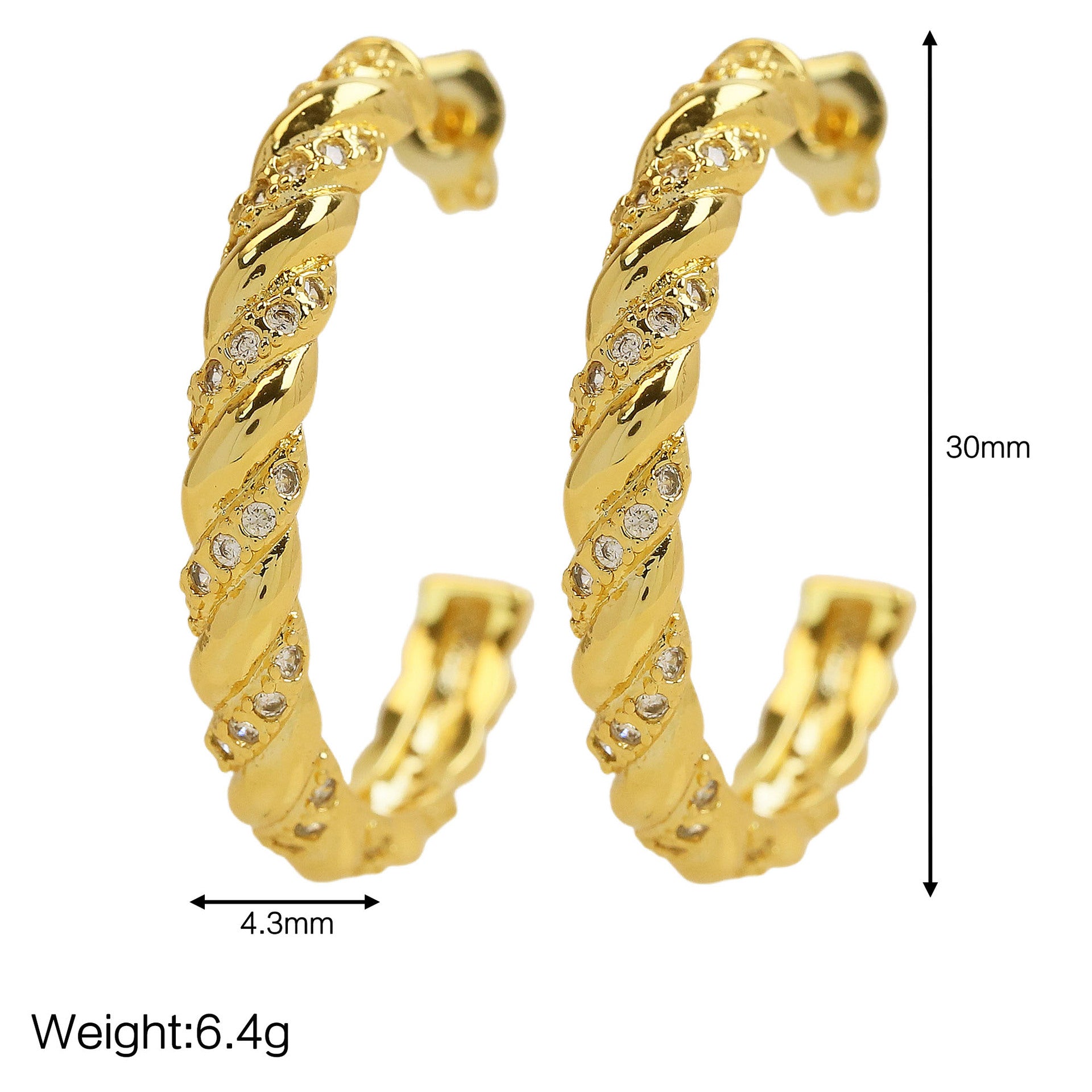 Wholesale  18k 10mm20mm30mm Brass Zircon Twist Thread  Earrings