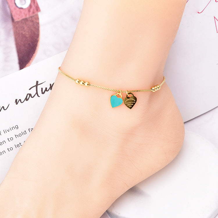 Wholesale Titanium Steel golden bean love anklet  butterfly green zircon anklet