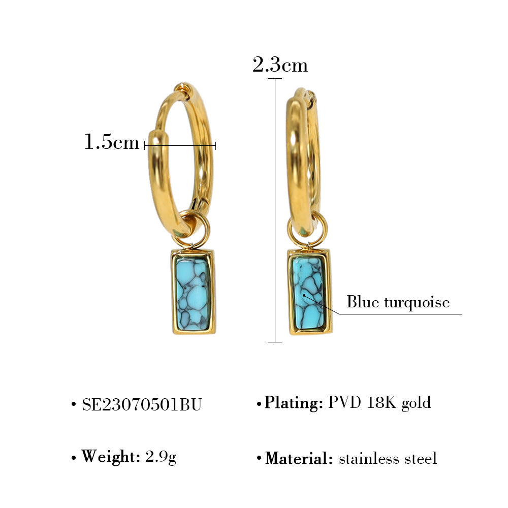 Wholesale  18k gold titanium steel geometric blue turquoise earrings