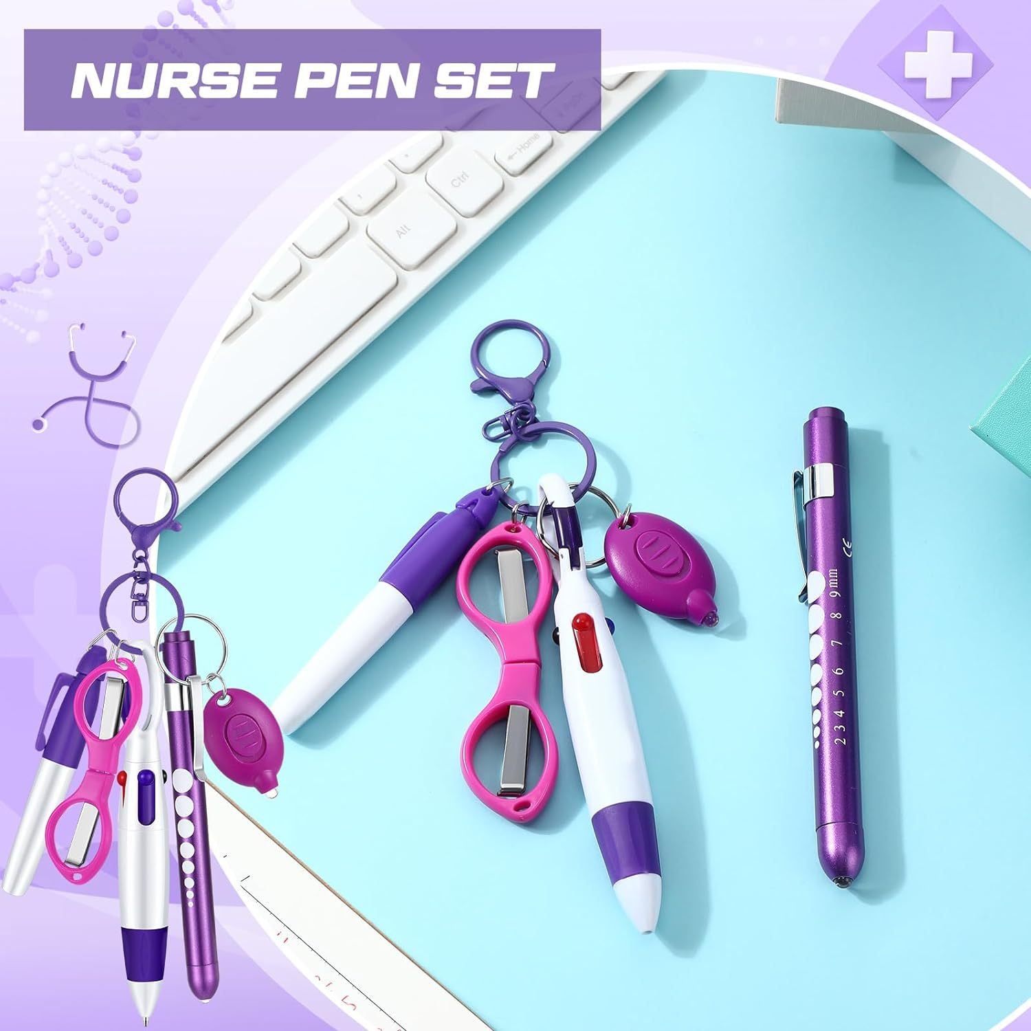 Wholesale Nurse Pen Set Flashlight Foldable Scissors Ballpoint Pen Keychains Set ACC-KC-XinDing004