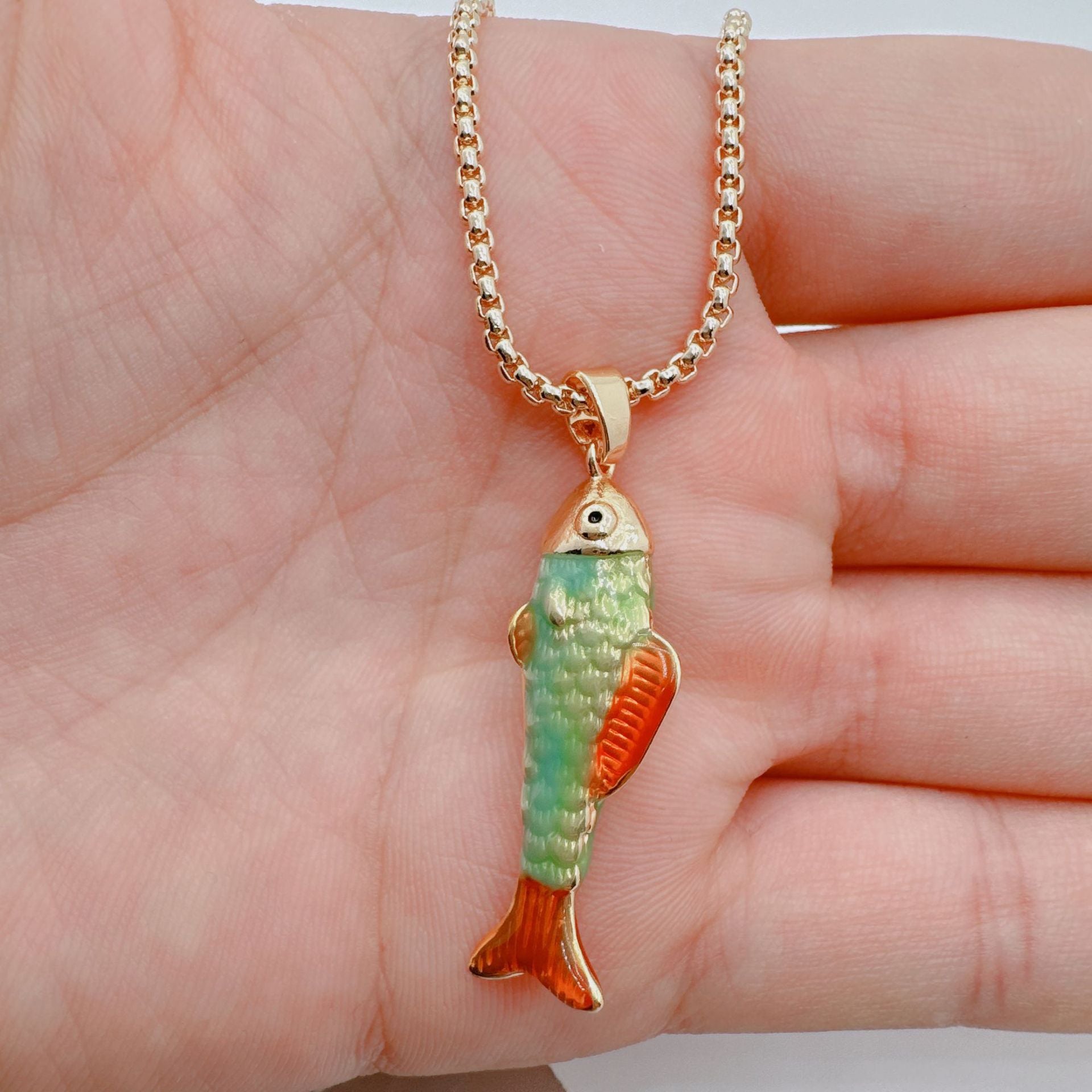Wholesale 3D Painting Koi Fish Pendant Charm Gold Plated Copper Decorative Jewelry Accessory