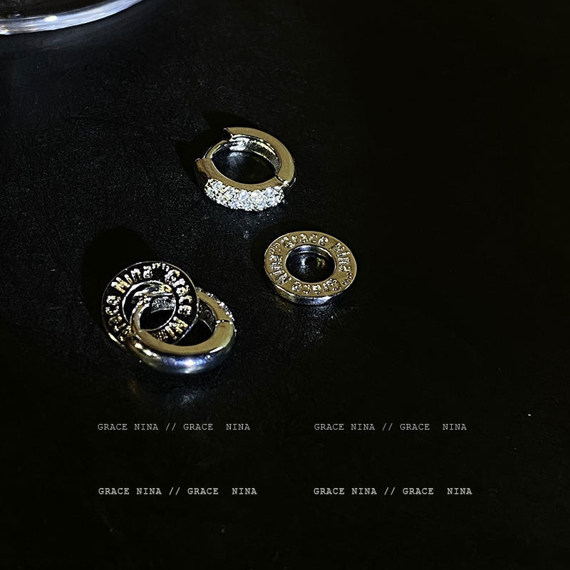 Wholesale Metal Double Ring Earrings with Diamond Finish Simple Design Fashion Jewelry Accessory Boutique Resale