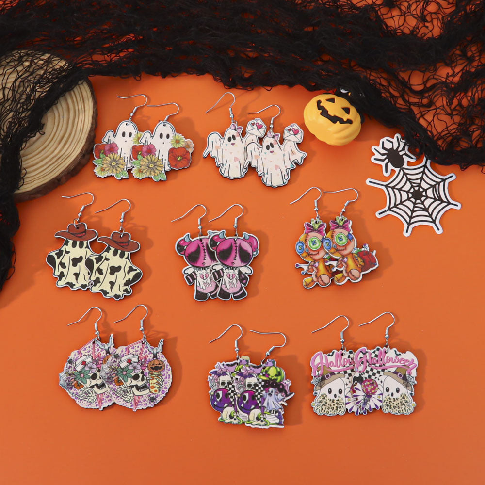 Wholesale 5pcs Wooden Ghost Cartoon Earrings