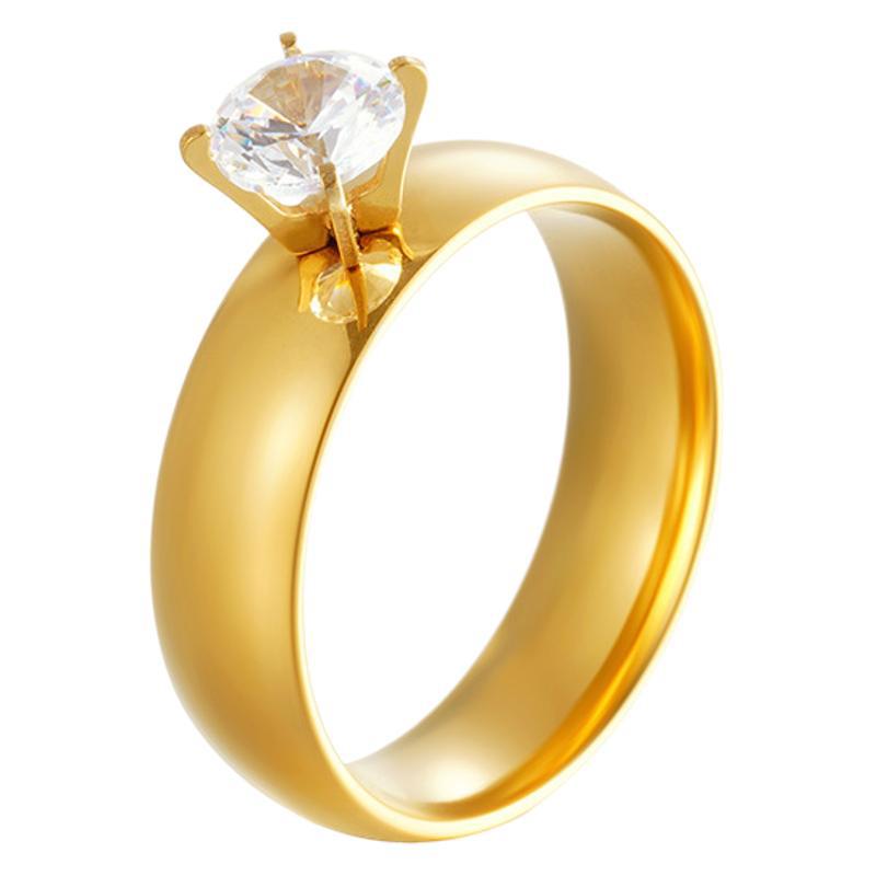 Wholesale zircon couple ring women's 18K gold titanium steel men's ring