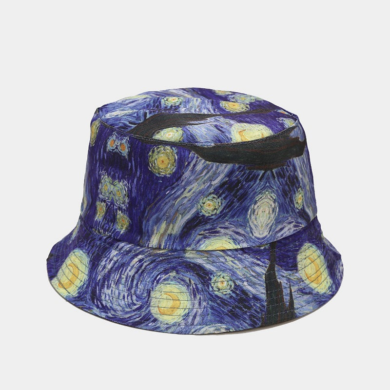 Wholesale Starry sky oil painting double-sided bucket hat bucket hat