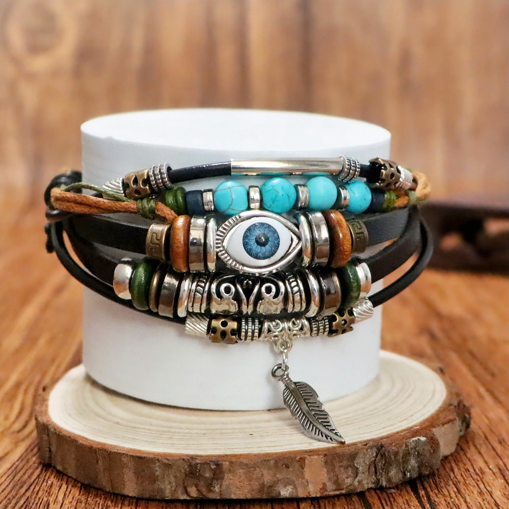 Wholesale Multi-Layer Beaded Alloy Bracelet Ethnic Eye Design Fashion Accessory for Boutique Resale